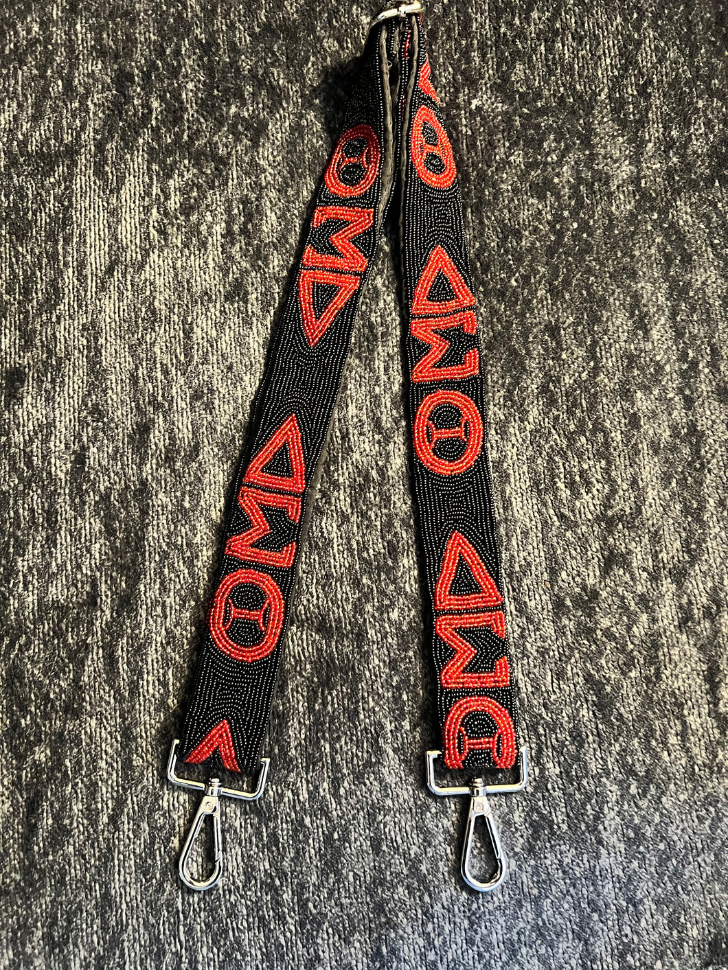 Delta Sigma Theta Beaded Purse Strap (Black w/ Greek Letters)