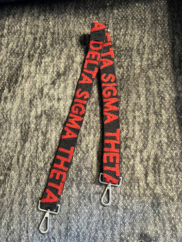 Delta Sigma Theta Beaded Purse Strap (Black w/ Silver Hardware)