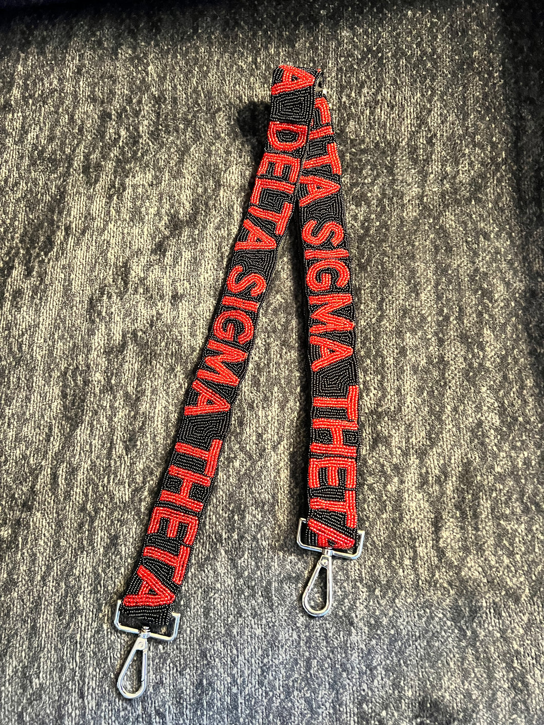 Delta Sigma Theta Beaded Purse Strap (Black w/ Silver Hardware)