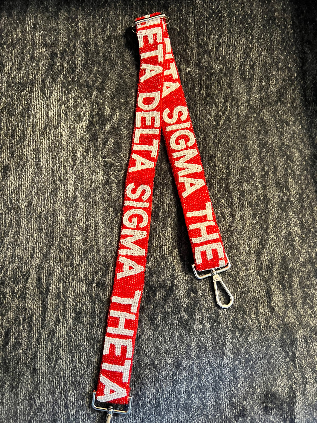 Delta Sigma Theta Beaded Purse Strap (Red w/ Silver Hardware)